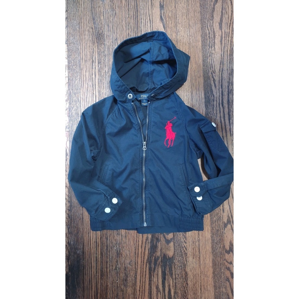 Polo Ralph Lauren Kids Size 5 Navy Blue Windbreaker Hooded Jacket NWOT Big Pony